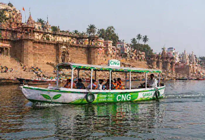 Clean Ganga River CNG boat Varanasi Namami Gange project
