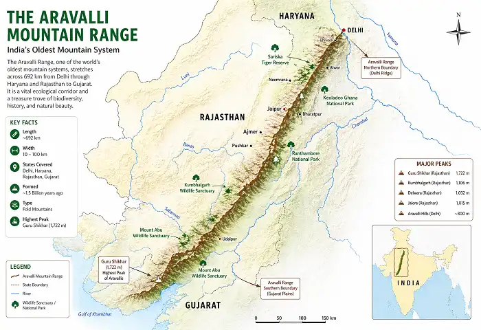 aravalli range map infographic Delhi to Gujarat