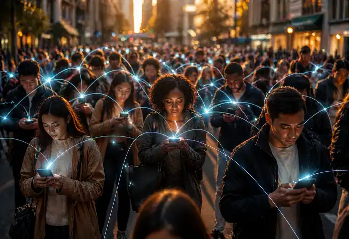 people sharing viral video on smartphones