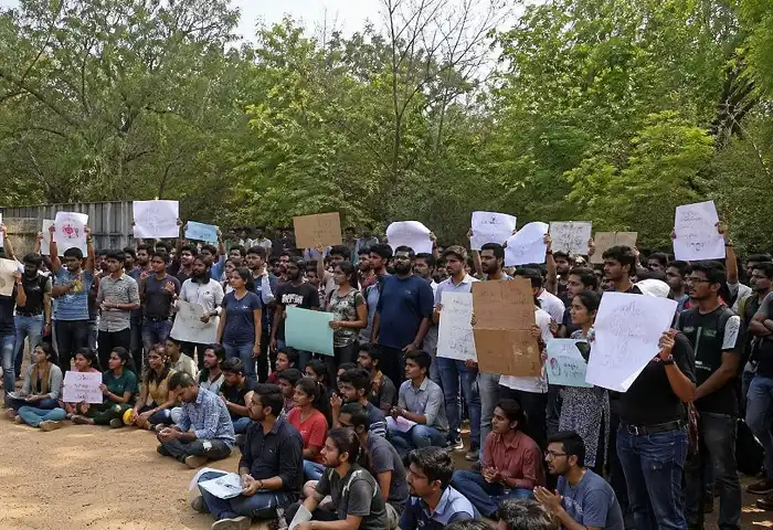 university hyderabad student forest protest