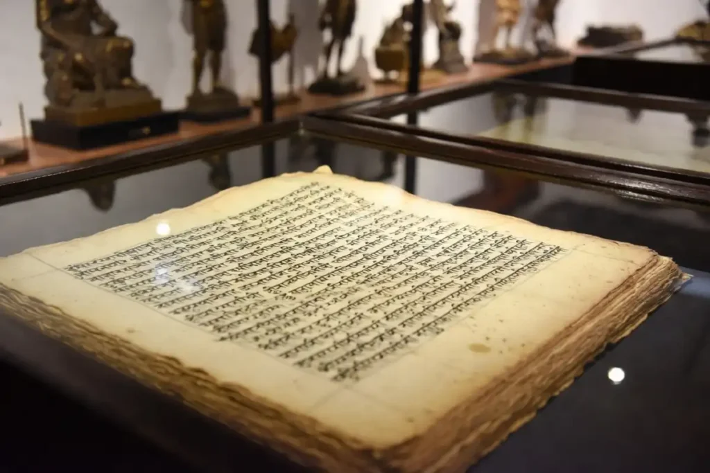 Ancient Sanskrit manuscript of Ramayana displayed at Ram Katha Museum in Ayodhya
