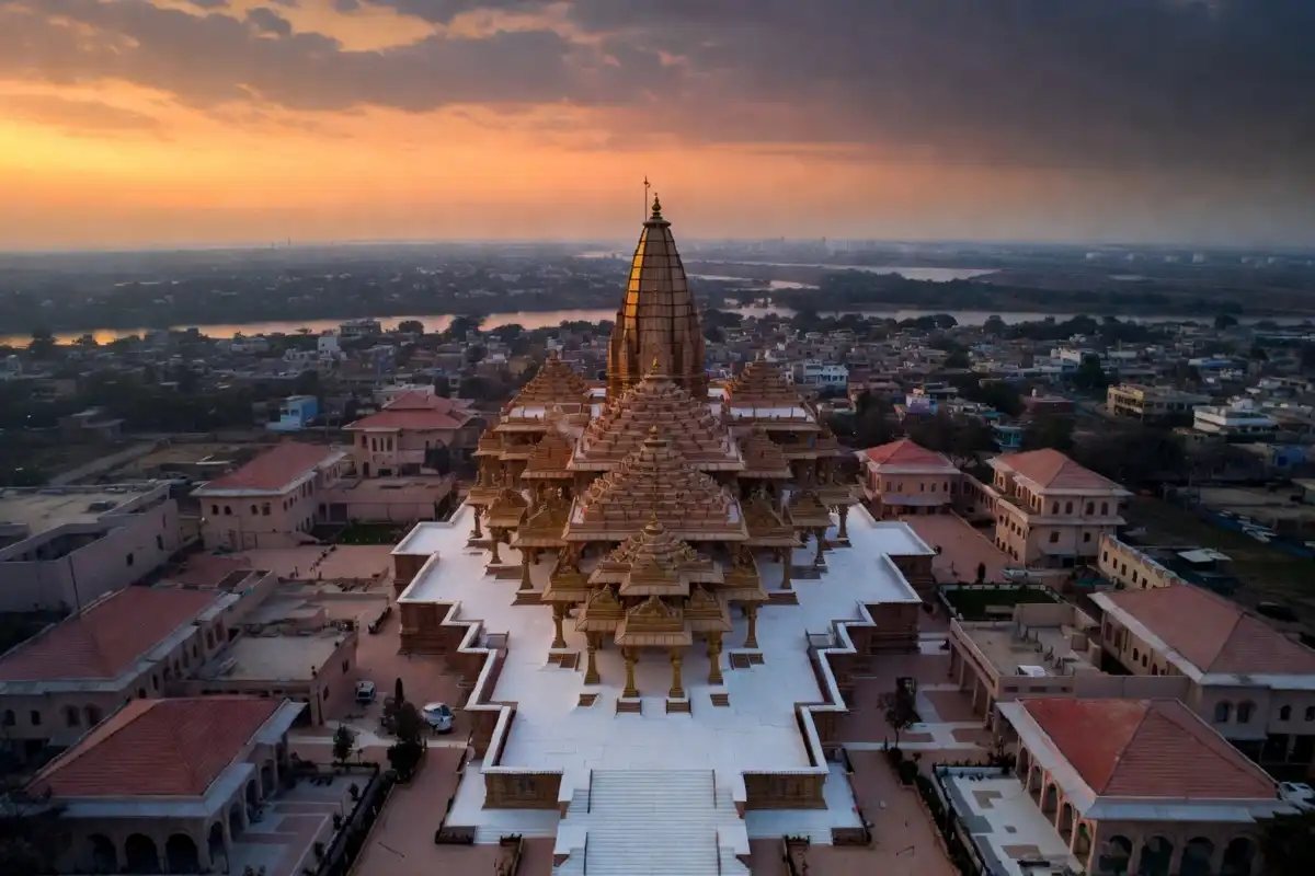 Aerial view of Ram Mandir complex in Ayodhya news during daylight