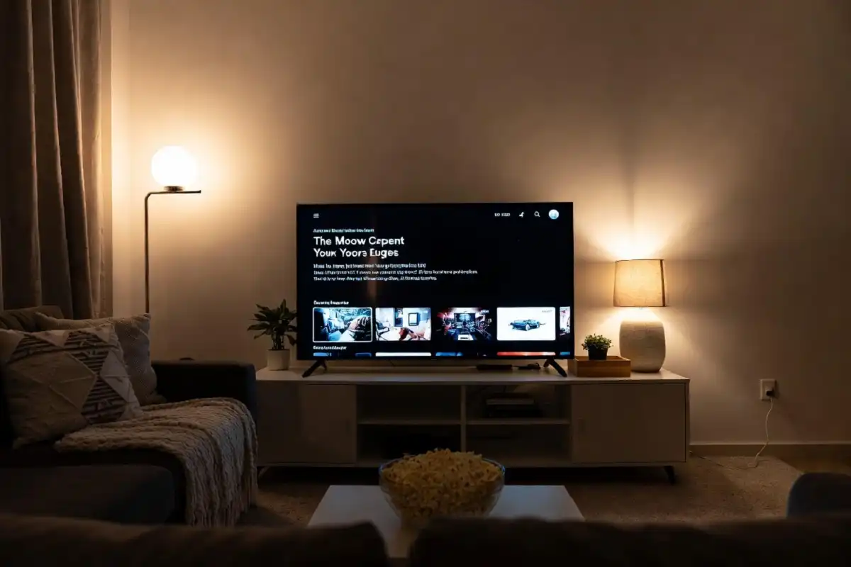 Cozy streaming setup for watching the Bad News movie at home