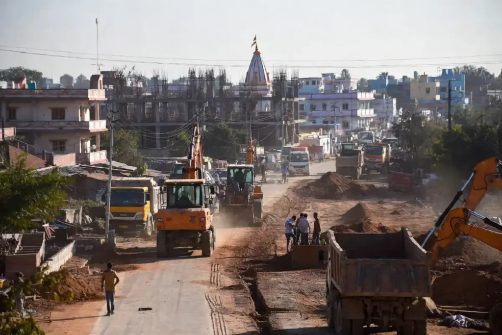Medical bypass corridor road project under construction in Ballia