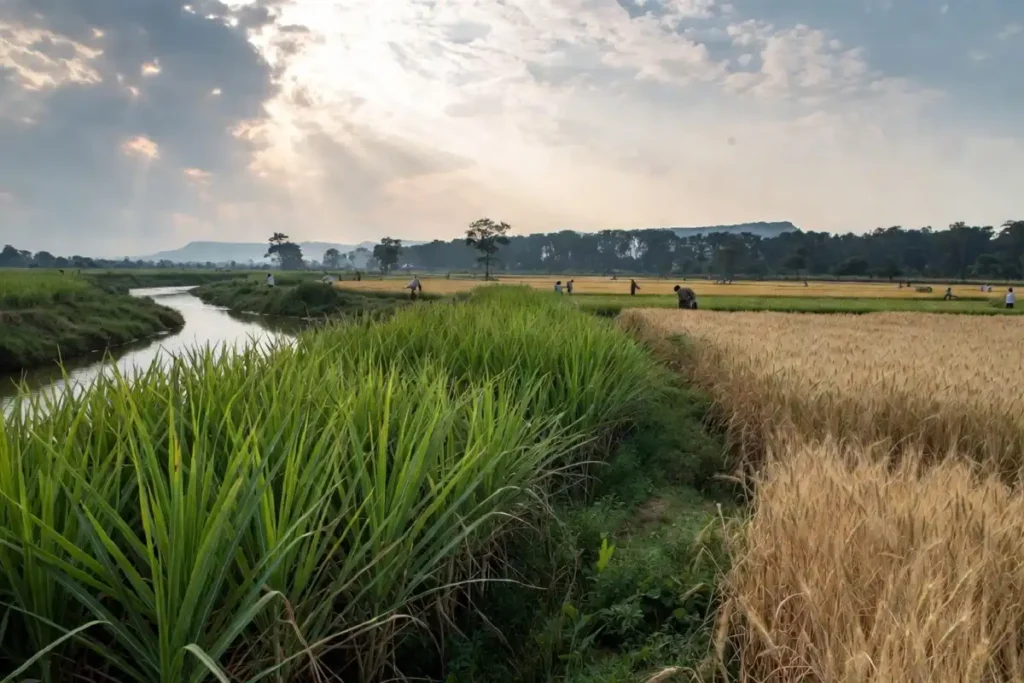 Fertile farming fields near the river banks in Deoria Uttar Pradesh