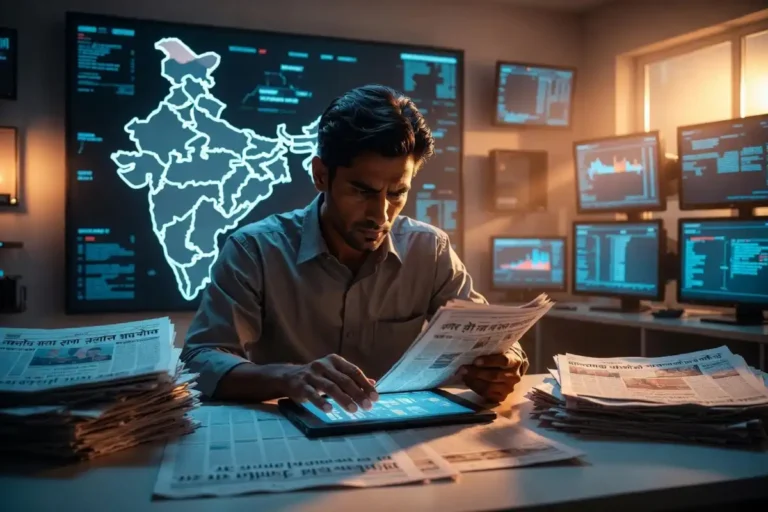 Hindi news insider guide showing newspapers and digital screens with Indian news headlines