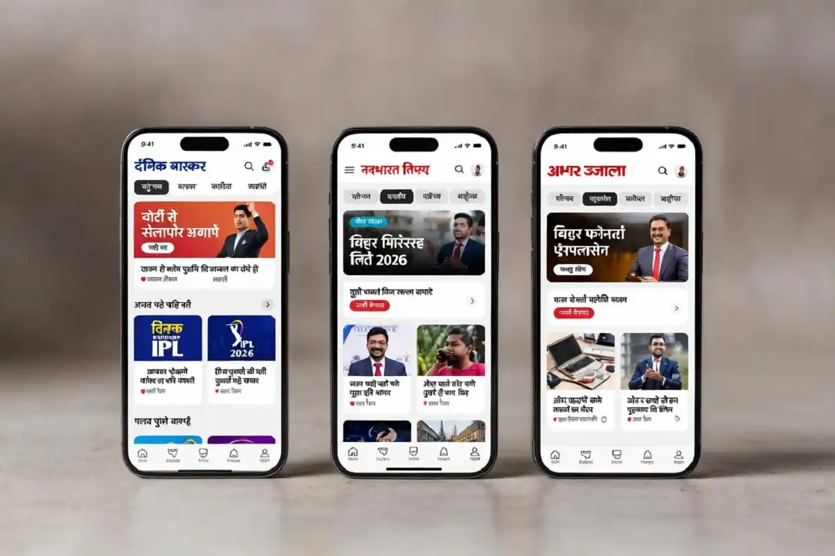Comparison of top Hindi news platforms on mobile and desktop screens