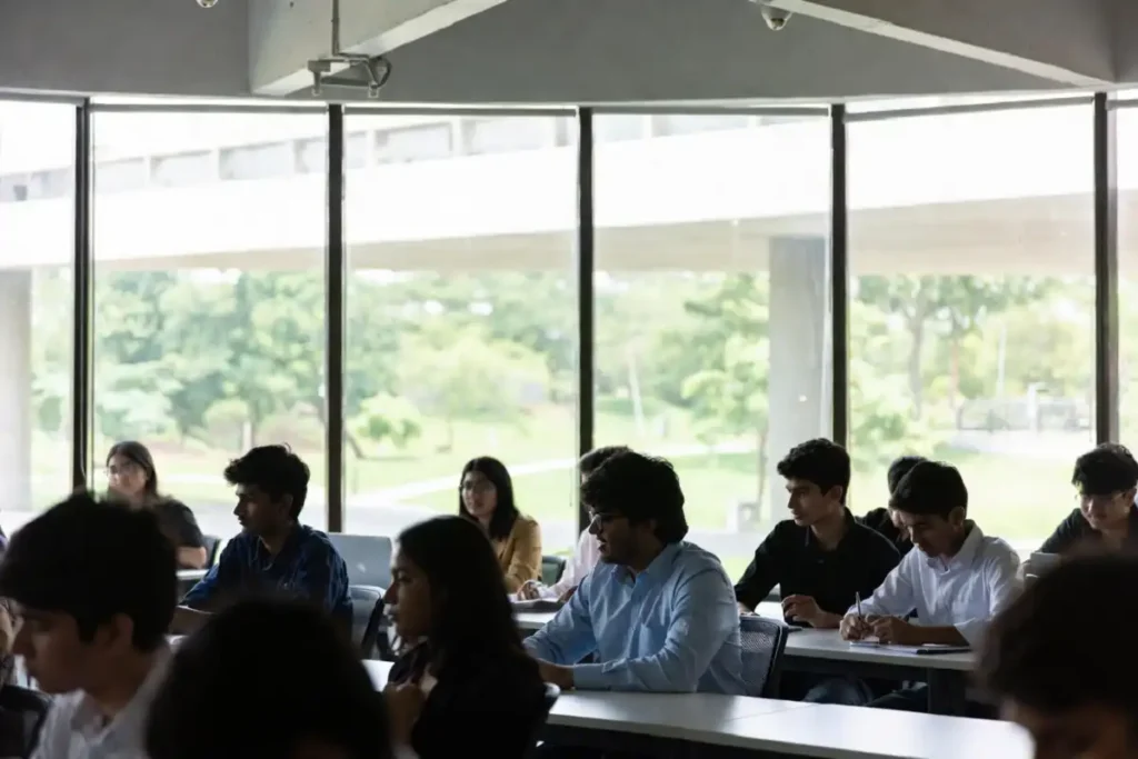 Students in a modern classroom at a Jaipur university campus