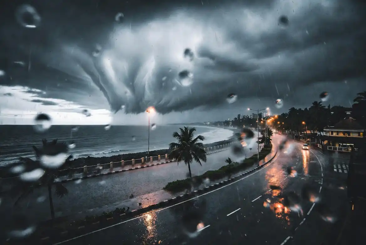 Mumbai rain news showing heavy monsoon showers over Marine Drive in 2026