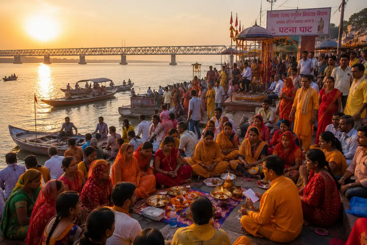 Community life at a Ganga ghat in Patna