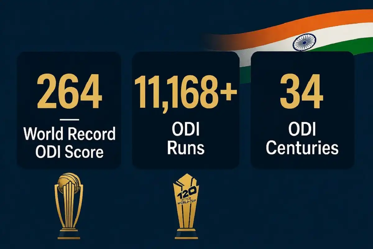 Rohit Sharma ODI career stats infographic - 264 highest score 11000 runs 34 centuries