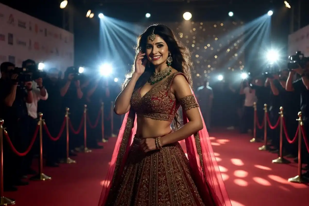 Shefali Jariwala at a Bollywood award show red carpet in 2025