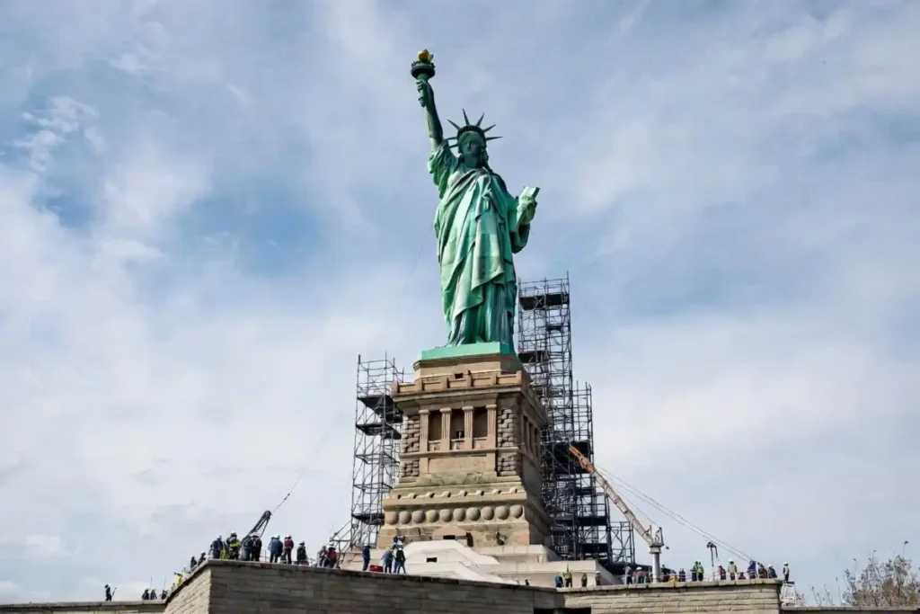 Preservation and restoration work being carried out at the Statue of Liberty
