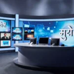 TV9 Marathi live news studio with anchor broadcasting Maharashtra news