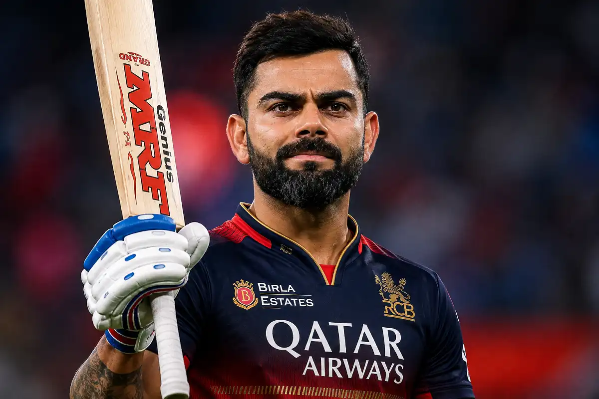 Virat Kohli celebrating a T20 milestone for RCB
